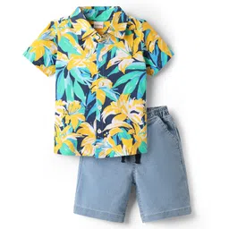 Babyhug Single Jersey Knit Half Sleeves Shirt & Shorts Set With Floral Print - Yellow & Light Blue-picture-26