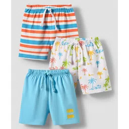 Babyhug Single Jersey Knit Shorts With Stripes & Beach Theme Print Pack Of 3 - Light Blue White & Orange-picture-13