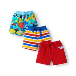 Babyhug Single Jersey Knit Shorts with Stripes & Dino Print of 3 - Blue & Red-picture-22