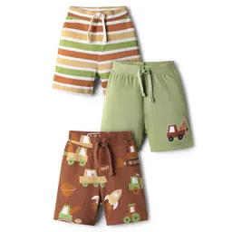 Babyhug Single Jersey Knit Shorts With Stripes & Vehicles Print Pack Of 3 - Multi Colour-picture-23