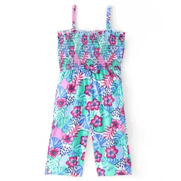 Babyhug Single Jersey Knit Sleeveless Jumpsuit Floral Print - Blue-picture-17