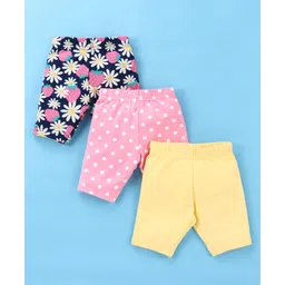 Babyhug Single Jersey KnitThree Fourth Leggings Stripe Floral & Dot Print Pack of 3- Pink White & Yellow-picture-20