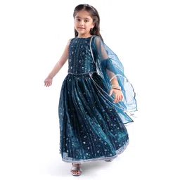 Babyhug Sleeveless Floral Sequins & Embroidery Lehenga Choli with Dupatta Set - Teal Blue-picture-13