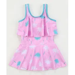 Babyhug Sleeveless Frock Swimsuit Tropical Print - Pink-picture-17