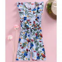 Babyhug Sleeveless Jumpsuit Floral Print - Blue-picture-19
