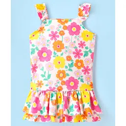 Babyhug Sleeveless Water Repellent Frock Swimsuit With Floral Print - White-picture-21