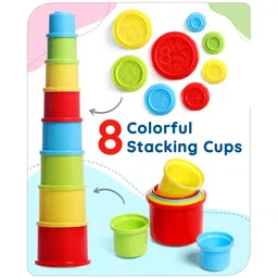 Babyhug Stacking Cups with Shapes, Colors & Number Recognition- 8 Pieces-image-0