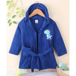 Babyhug Terry Knit Full Sleeves Hooded Bath Robe With Dino Patch - Navy Blue-picture-21