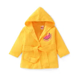 Babyhug Terry Knit Full Sleeves Hooded Bath Robe with Watermelon Embroidery - Yellow-picture-24