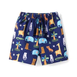 Babyhug Terry Knit Mid Thigh Shorts With Animal Print - Navy Blue-picture-22