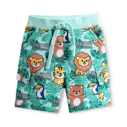 Babyhug Terry Knit Mid Thigh Shorts With Animal Print - Sea Green-picture-24