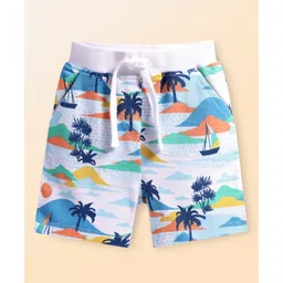 Babyhug Terry Knit Mid Thigh Shorts With Beach Print - White-picture-12