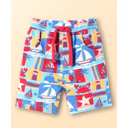 Babyhug Terry Knit Mid Thigh Shorts With Beach Theme Print - Light Blue-picture-33