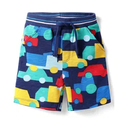 Babyhug Terry Knit Mid Thigh Shorts With Car Print - Navy Blue-picture-28