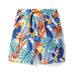 Babyhug Terry Knit Mid Thigh Shorts With Floral & Leaf Print - White-picture-17