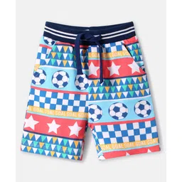 Babyhug Terry Knit Mid Thigh Shorts With Football Print - Multicolor-picture-24