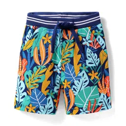 Babyhug Terry Knit Mid Thigh Shorts With Leaf Print - Navy Blue-picture-34