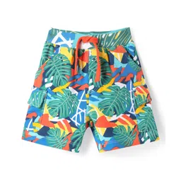 Babyhug Terry Knit Mid Thigh Shorts With Leaf Print - Sea Green-picture-18