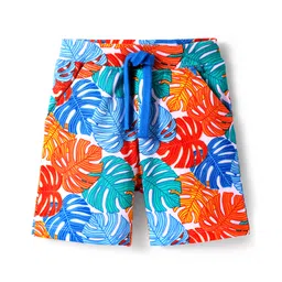 Babyhug Terry Knit Mid Thigh Shorts With Leaf Print - White-picture-31