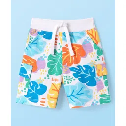 Babyhug Terry Knit Mid Thigh Shorts With Leaf Print - White-picture-23