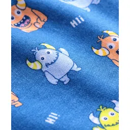 Babyhug Terry Knit Mid Thigh Shorts With Monster Print - Blue image 3