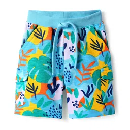 Babyhug Terry Knit Mid Thigh Shorts with Tropical Theme Print - Light Blue-picture-27