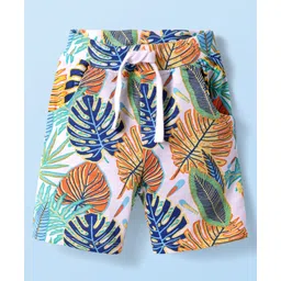 Babyhug Terry Knit Mid Thigh Shorts with Tropical Theme Print - White-picture-32