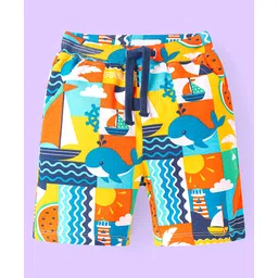 Babyhug Terry Knit Mid Thigh Shorts With Whale Print - Multicolor-picture-14