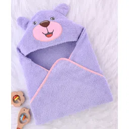 Babyhug Terry Woven Hooded Towel With Bear Applique & Embroidery L 76 x B 76 cm - Lavender-picture-15