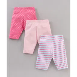 Babyhug Three Fourth Length Lycra Leggings Striped Pack Of 3 - Pink-picture-17