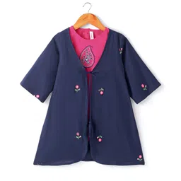 Babyhug Three Fourth Sleeve Rayon Floral Embroidered Ethnic Dress with Shrug - Navy & Fuchsia-picture-24
