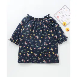 Babyhug Three Fourth Sleeves Top with Frill Detailing & Floral Print - Navy Blue-picture-18
