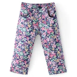 Babyhug Twill  Woven Full Length Trousers With Stretch Floral Print - Navy Blue-picture-18