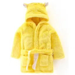 Babyhug Velour Knit Full Sleeves Hooded Bath Robe With Ear Flaps- Yellow-picture-15