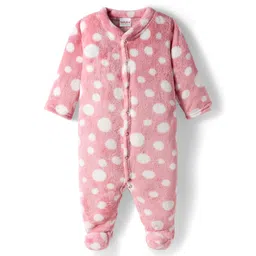 Babyhug Velour Knit Full Sleeves Winter Sleepsuit with Polka Dot - Pink-picture-17