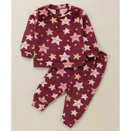 Babyhug Velour Woven Full Sleeves Winter Wear Co-Ord Set With Stars Print - Multicolor-picture-36
