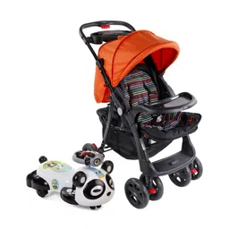 Babyhug Wander Buddy Stroller - Orange & Black AND Babyhug Panda Gyro-Swing Car - Black & White-image-20