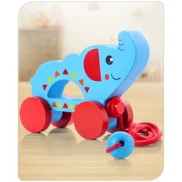 Babyhug Wooden Elephant Pull Along Toy - Blue-picture-18