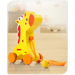 Babyhug Wooden Giraffe Pull Along Toy - Yellow-picture-20