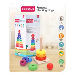 Babyhug Wooden Rainbow Stacking Rings Multicolour - 7 rings-image-5