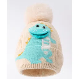Babyhug Woollen Cap with Dino Design & Bobble Applique Beige & Light Blue - Diameter 11 cm-picture-15