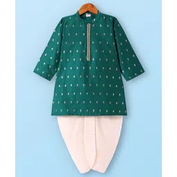 Babyhug Woven Brocade Foil Printed Full Sleeves Kurta Dhoti Set - Dark Green-picture-16