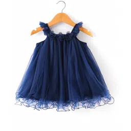Babyhug  Woven  Frill Sleeves A Line Party Frock  with Floral Corsage - Navy Blue-picture-25