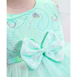 Babyhug Woven Frill Sleeves Dress With Sequins  Detailing & Bow Applique - Mint image 4