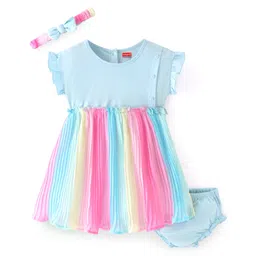 Babyhug Woven Frill Sleeves Frock with Bloomer & Headband - Multicolour-picture-23
