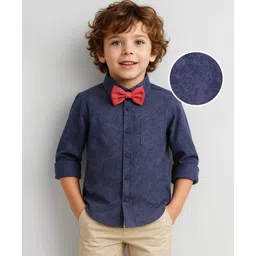 Babyhug Woven Full Sleeves Floral Printed Party Shirt with Bow - Navy Blue-picture-15