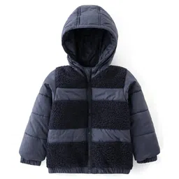 Babyhug Woven Full Sleeves Hooded Jacket with Fur Detailing - Navy-picture-16