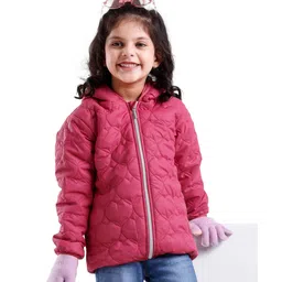 Babyhug Woven Full Sleeves Hooded Jacket with Heart Design - Pink-picture-13