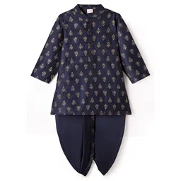 Babyhug Woven Full Sleeves Kurta Dhoti Set with Ethnic Motif Glitter Print - Navy Blue-picture-14