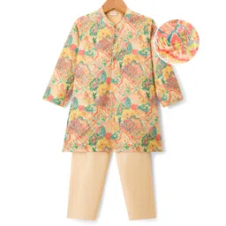Babyhug Woven Full Sleeves Kurta Pajama Set With Floral Print & Embroidery- Multicolour-picture-13